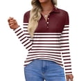 thumbnail image 2 of Women's Polo Shirt Long Sleeve Tops Collared Button Down Golf Tee Casual Spring Summer Work T Shirts Wine 2XL, 2 of 5