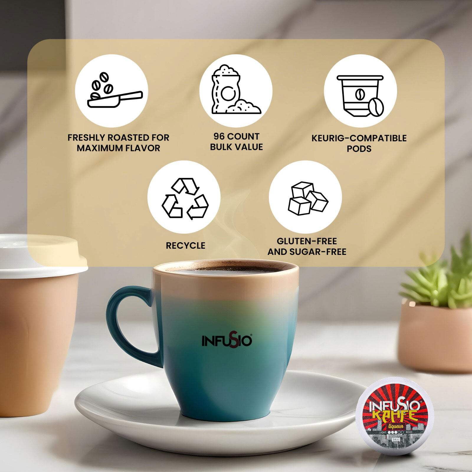 InfuSio Spirited Sips: Cask  Coffee Collection, Cocktail-Inspired Coffee Pods – 120 Count Variety Pack, 12 Flavors, Medium Roast, Compatible with Keurig Brewers