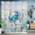thumbnail image 2 of Blue Teal Crab Coastal No Hook Shower Curtain with Snap in Liner Summer Beach Ocean Nautical Coral Waterproof Bathroom Shower Curtain with See Through Top Window for Bathtub 72" x 72", 2 of 9