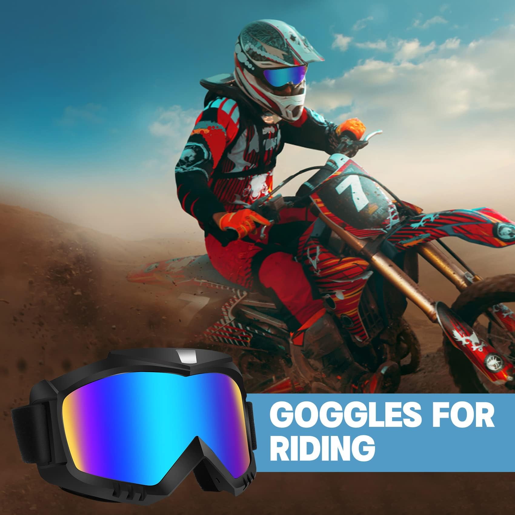 Dirt Bike Goggles 2 Pack - Motorcycle, ATV, Riding, Ski, Windproof Racing Glasses
