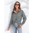 thumbnail image 4 of Camisas de Mujer con Botones, Casuales, de Larga, A Cuadros, con Estampados, Blusas Holgadas con Cuello A . Verde M, 4 of 7