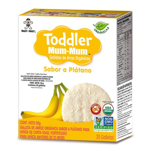 Galletas de arroz orgánicas Mum Mum Toddler sabor plátano + 12 meses 20 piezas