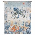 thumbnail image 2 of Octopus Coastal Sheer Curtains 108" Extra Long, Summer Beach Coral Starfish Blue Grey Light Filering Curtains, Privacy Drapes Simi Floor to Veiling Curtain for Living Room Large Window Treatment, 2 of 8