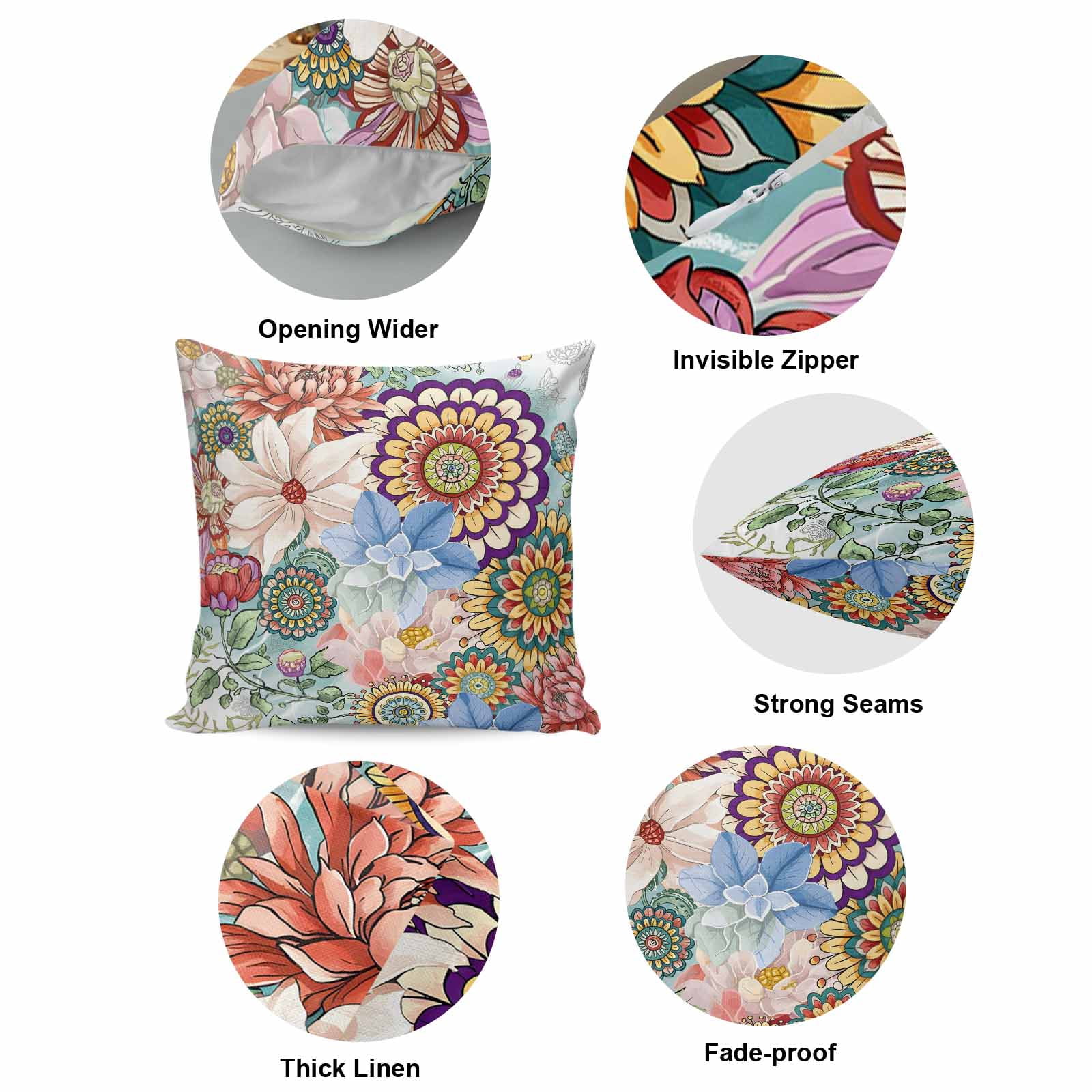 Boho Floral Pillow Covers 20x20 Inch, Spring Vintage Abstract Art Flowers Linen Pillowcase with Invisible Zipper, Decorative Throw Pillow Covers Cushion Case for Couch Sofa Bed Living Room