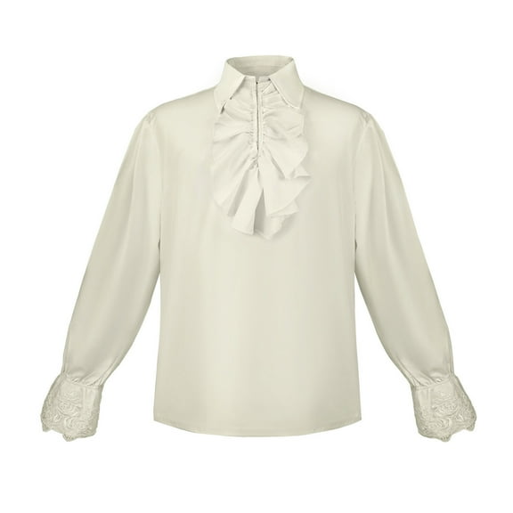 Womens Victorian Long Sleeve Pirate Shirt Ruffle Collared Blouse Vintage Gothic Medieval Renaissance Tops