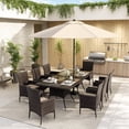 thumbnail image 2 of ALAULM 10 Piece Patio Dining Set All-Weather Wicker Outdoor Table and Chairs Set w/Tempered Glass Tabletop, Comfortable Cushions and Umbrella Hole for Patio, Backyard, Garden, Poolside -Sand, 2 of 7