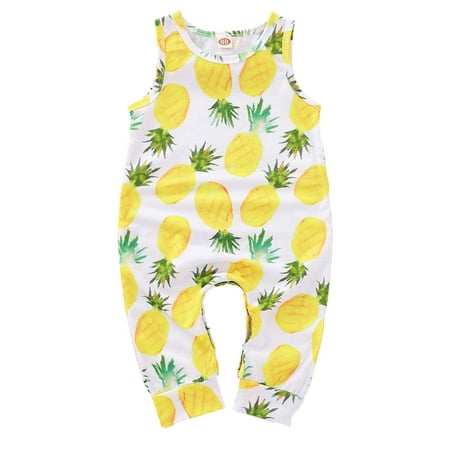 

BSDHBS Girls Rompers Toddler Girls Boys Sleeveless Romper Fruit Pineapple Prints Summer Suspenders Jumpsuit Yellow Size 68