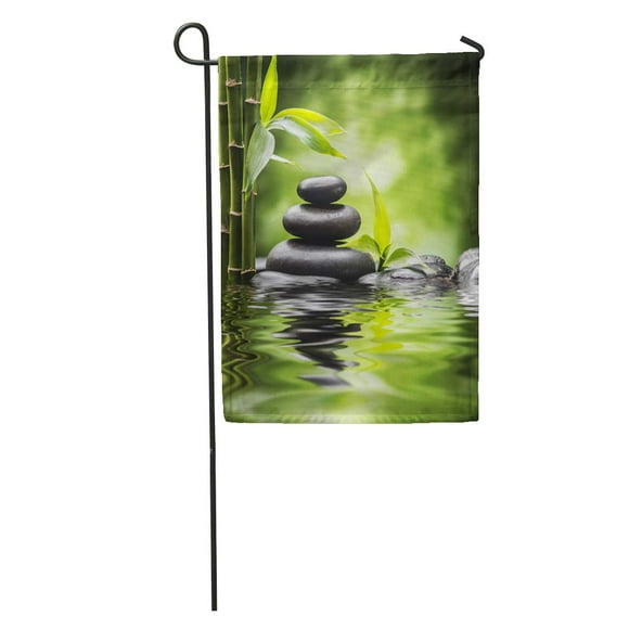 NUDECOR Green Spa Zen Basalt Stones and Bamboo Garden Rock Ayurveda Balance Garden Flag Decorative Flag House Banner 28x40 inch
