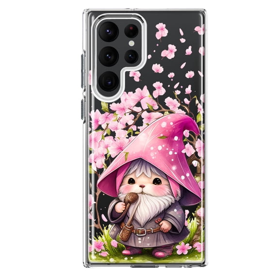 MUNDAZE Samsung Galaxy S22 Ultra Cute Pink Cherry Blossom Gnome Spring Floral Flowers Double Layer Phone Case Cover