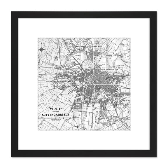 Map 1931 Carlisle City England Plan Chart 8X8 Inch Square Wooden Framed Wall Art Print Picture with Mount