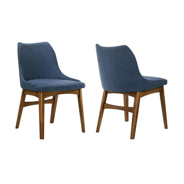 Armen Living LCAZSIWABLU Azalée Tissu Bleu & Bois de Noyer Chaises d'Appoint - Lot de 2