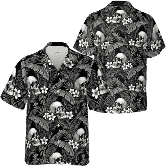 Lotusprinthandmade Vintage Skull Short-sleeve Hawaiian Shirt S-5XL (S)