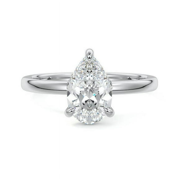 Golden Jewelry 2 Ct Pear Cut Moissanite Ring for Her - 14K White Gold Plated Solitaire Ring - Engagement Wedding Moissanite Jewelry for Women's - Daily Wear Moissanite Ring - Christmas Gift