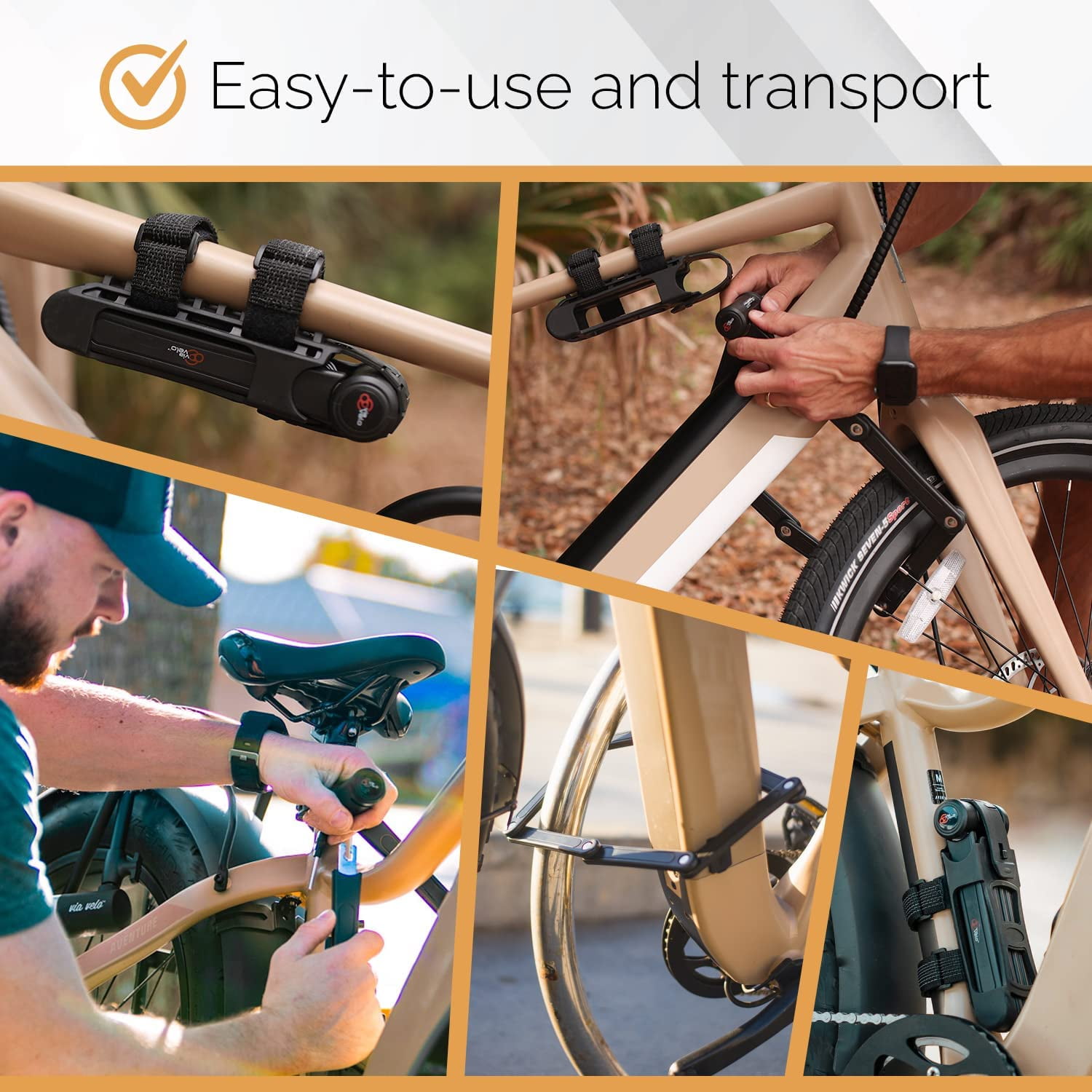 Via Velo 2-Pc Folding Bike Lock Set Lightweight Electric Bike Lock with Same Key System