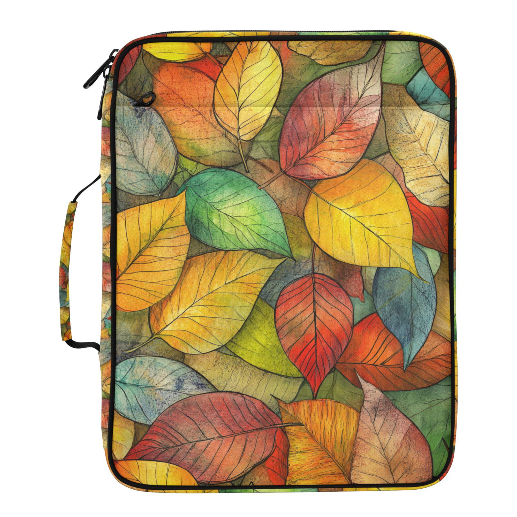 FORMRS Accordion File Folder A4 Size 7-Pocket Expanding Document Organizer Bag with 3 Ring Binder, Retro Autumn Leaves