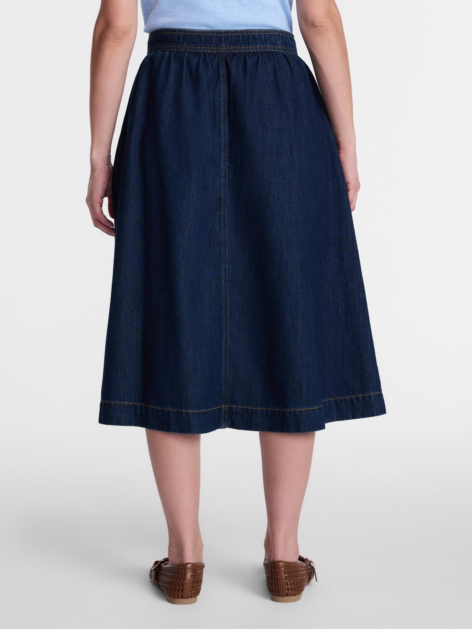Time and Tru Women's Button Front Denim Midi Skirt, Sizes XS – XXXL