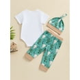 thumbnail image 4 of Suagox Baby Boys 3PCS Outfit Sets Short Sleeve Letter Cattle Head Print Romper Cactus Cattle Head Print Pants Hat Sets for 0-12 Months Baby, 4 of 10