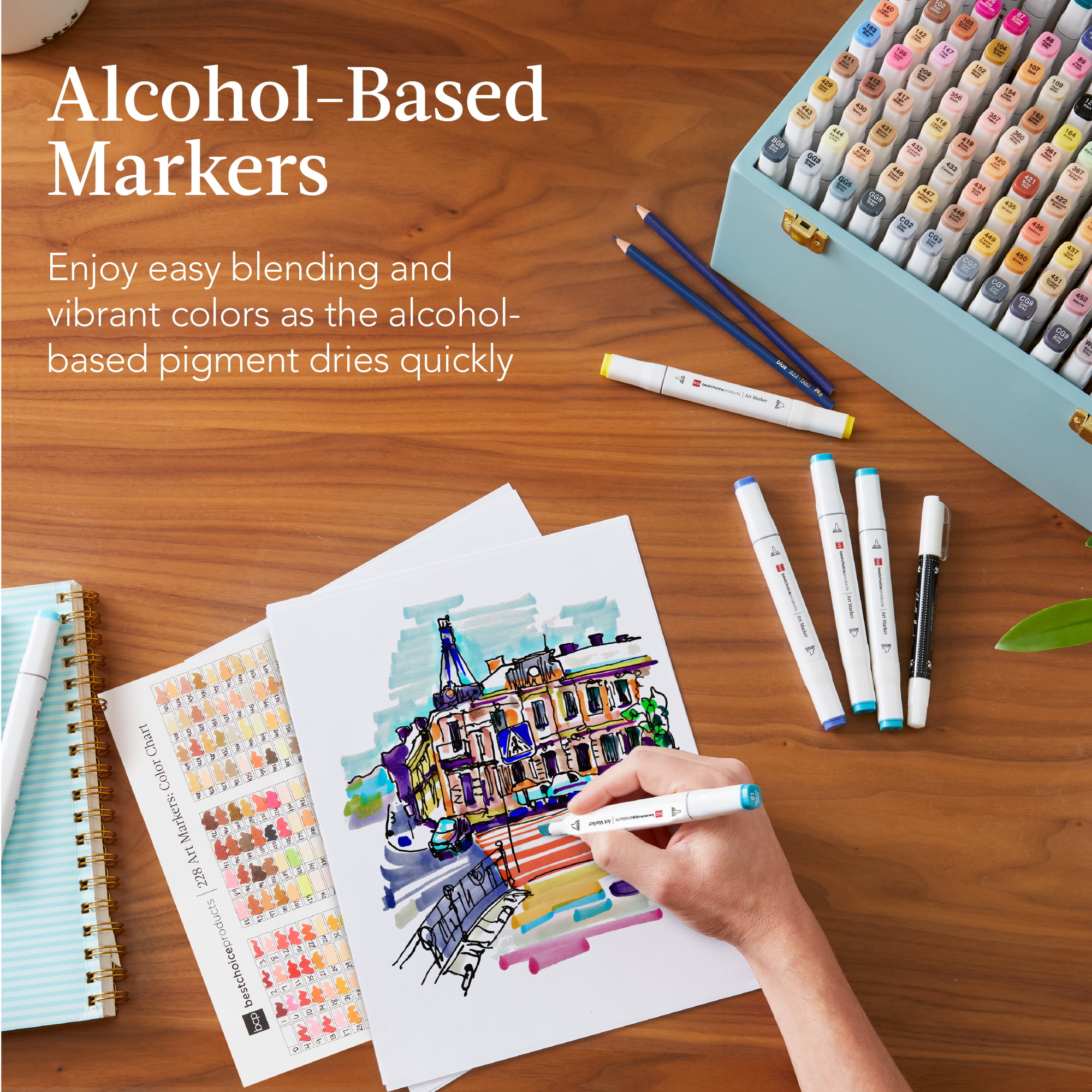 Best Choice Products Set of 228 Alcohol-Based Markers, Dual-Tipped