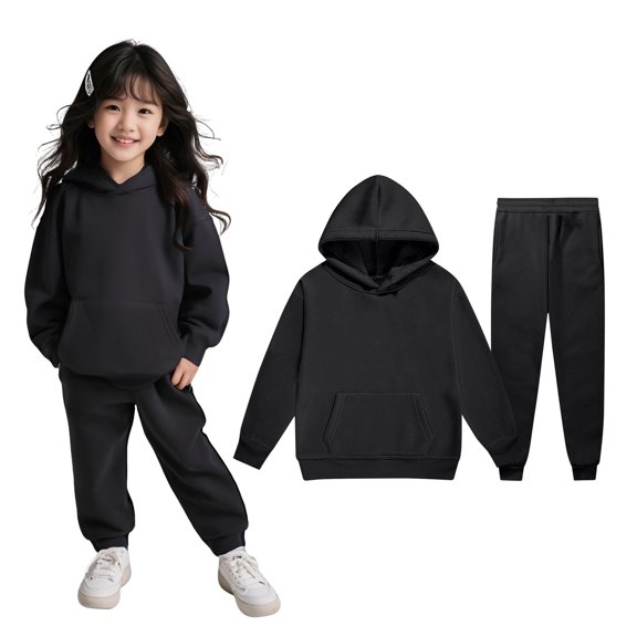 Toddler Tracksuit Athletic Sweatsuits Sets 2 Piece Long Sleeve Black Sweatshirt and Jogger Pants Fall Clothes Girl Sets2-3 Years