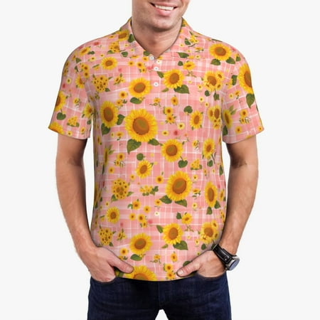 Haiem Plaid Sunflower Pattern Mens Polo Shirts Quick Dry Short Sleeve Golf T Shirt Performance Moisture Wicking Casual Workout-XX-Large