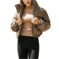 thumbnail image 4 of Seyurigaoka Women Juniors Long Sleeve Stand Collar Solid Color Cropped Puffer Jackets, 4 of 9