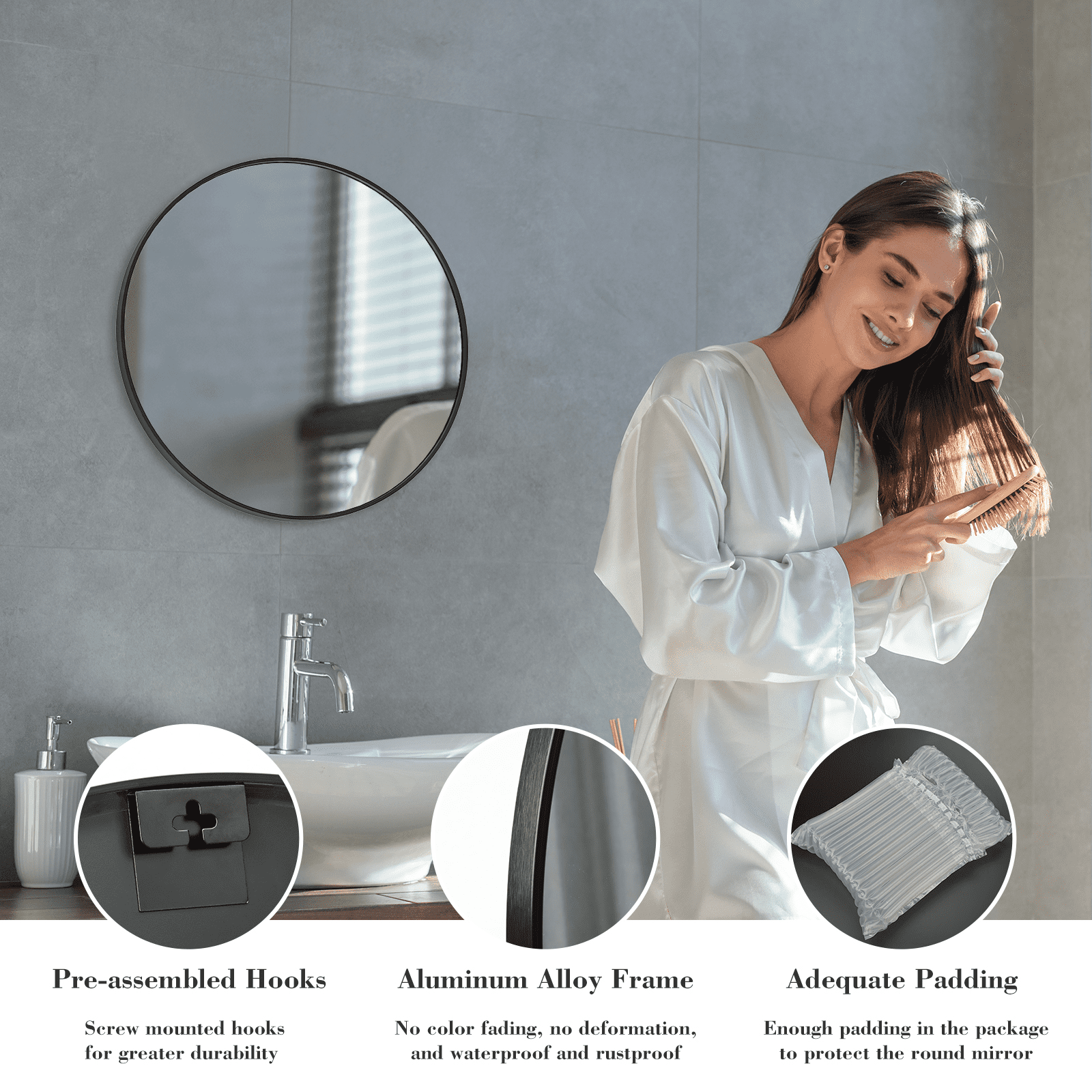 MAYEERTY 20in Round Wall Mirror Vanity Mirror for Bathroom，Black