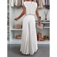 thumbnail image 5 of Lounge Sets for Women Two Piece Outfits Knit Cap Sleeve Tops Wide Leg Pleated Pants White M, 5 of 6