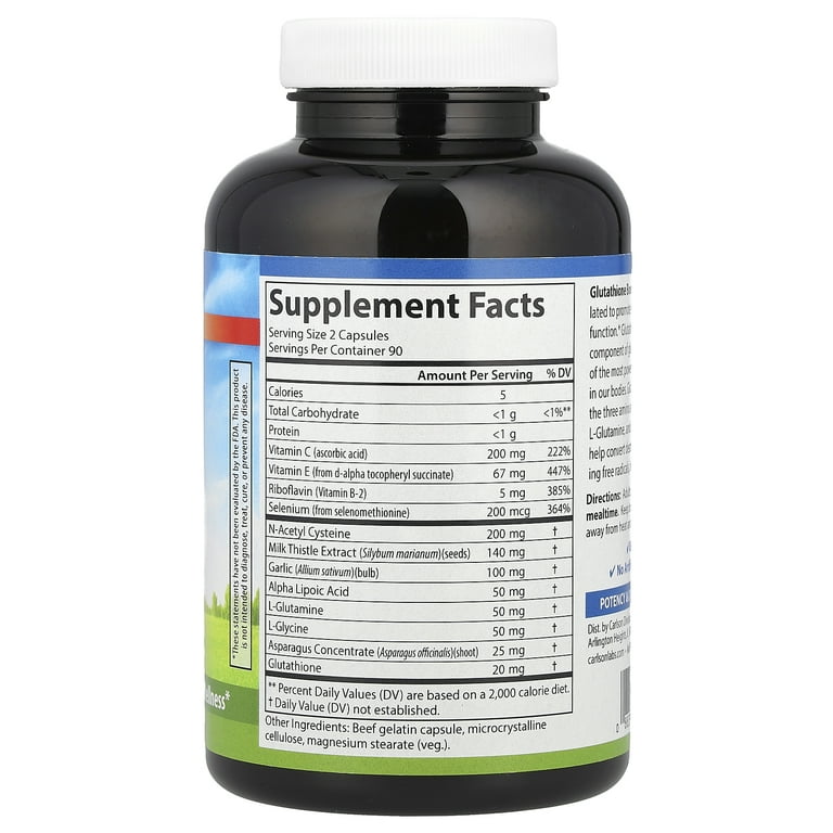 Carlson Glutathione Booster Supplement Capsule with Alpha Lipoic Acid, 180  Caps