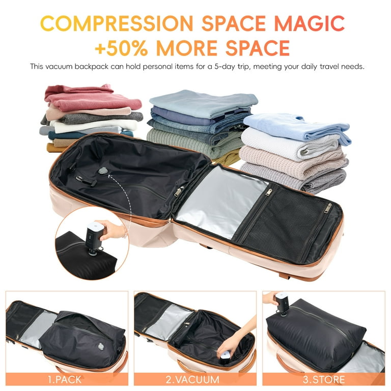 Fegat Vacuum Backpack for Travel,60L Expandable Compression Bag with Pump &  TSA Lock,Vacuum Seal Backpack Flight Approved,Airbag Personal Item Carry on  Backpacks for Travel Business - Walmart.com