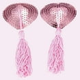 thumbnail image 2 of 1 Pair Nipple Cover - Heart Shaped Reusable Pasty Pasties With Sequins Tassel For Women,Nylon And Spandex Fabric, 2 of 4