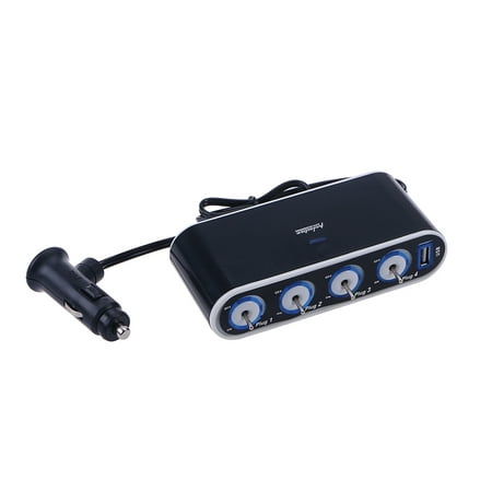 Portable 4-Way DC Car Cigarette Lighter Socket Splitter Charger Adapter with USB Port /LED Light Control (Best Way To Light A Cigarette)