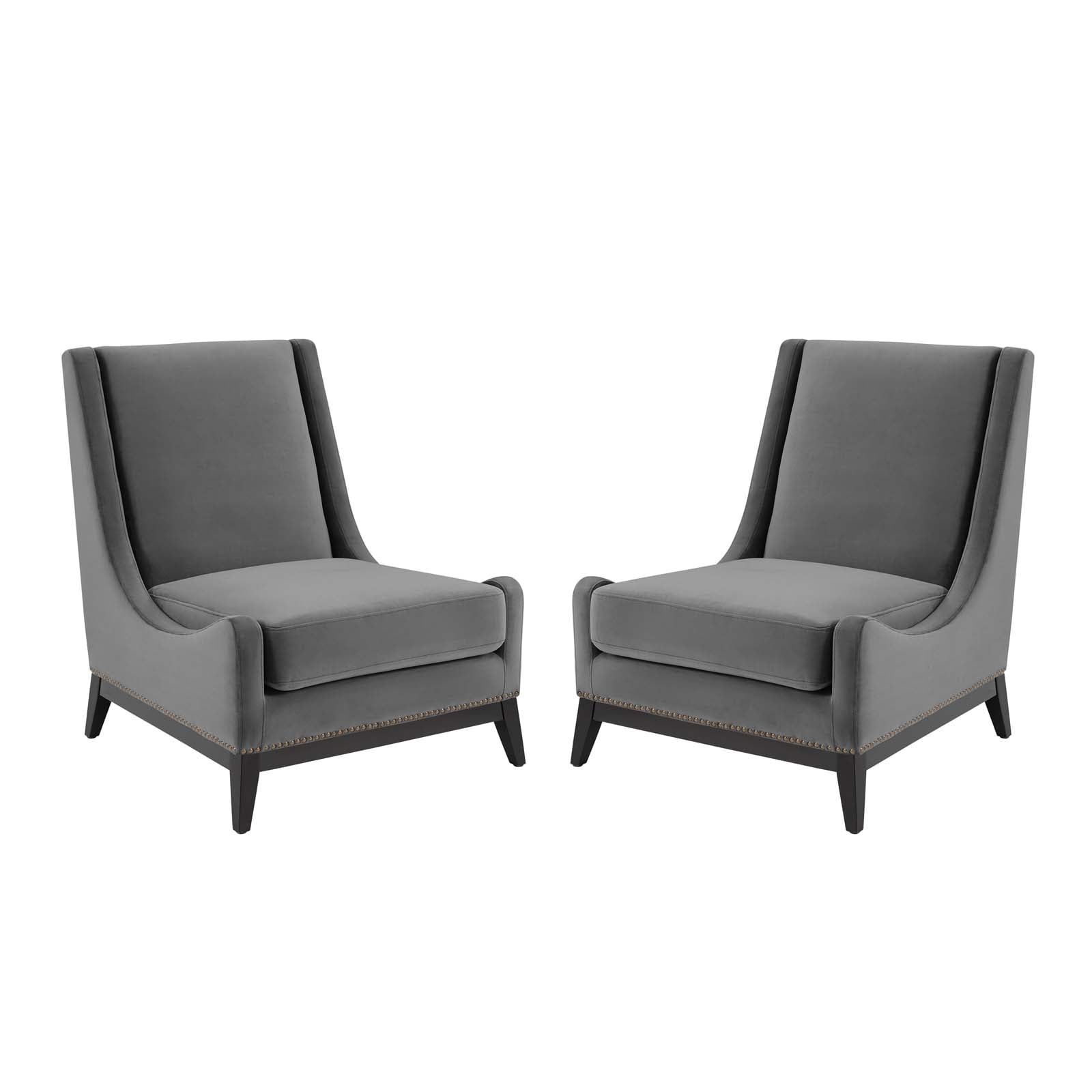 Armchair Accent Chair, Set of 2, Velvet, Grey Gray, Modern Contemporary