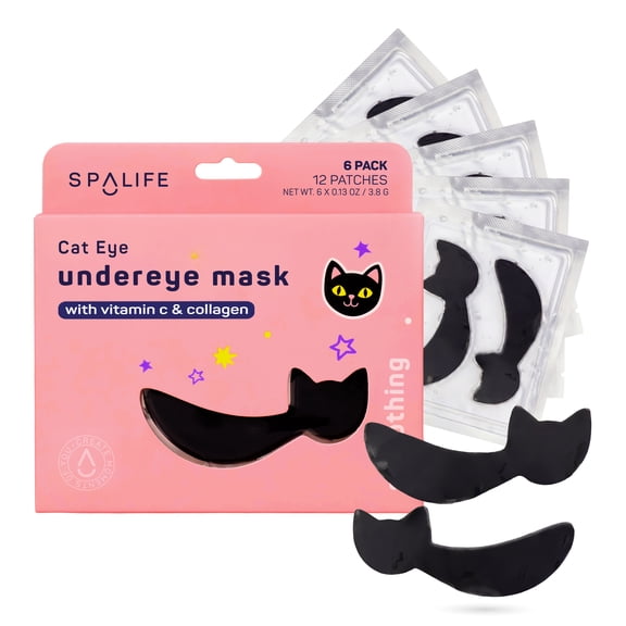 SpaLife Cat Smoothing Eye Patches | Halloween Gifts For Girlfriend | Eye Patches for Puffy Eyes and Dark Circles | Gothic Cat Gifts & Adult Boo Basket Stuffers for Women | Pack of 6 Pairs