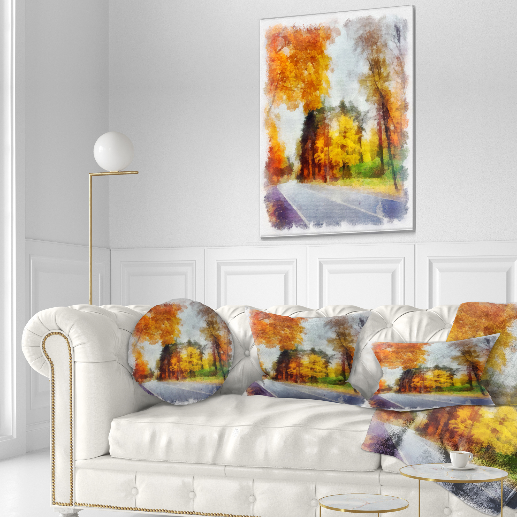 Designart Road and Forest Sketch Watercolor - Landscape Printed Throw Pillow - 12x20