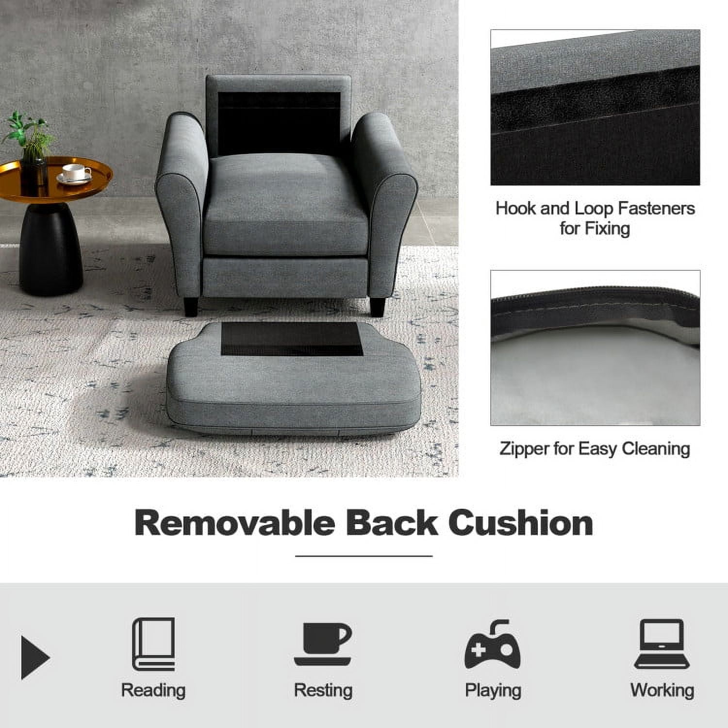 Finihen Upholstered Accent Chair, Modern Upholstered Accent Chair with Rubber Wood Legs, for Living Room, Bedroom, Gray