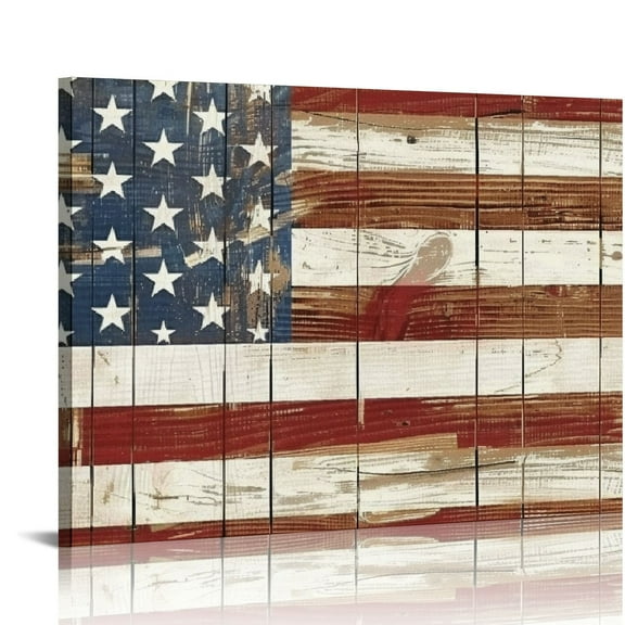 Creowell American Flag Canvas Wall Art: USA Flag Picture Star & Stripe Painting Artwork for Living Room Office 20x16in