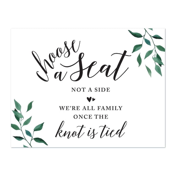 Koyal Wholesale Wedding Party Signs, Natural Greenery, Choose a Seat, Not a Side, 1-Pack