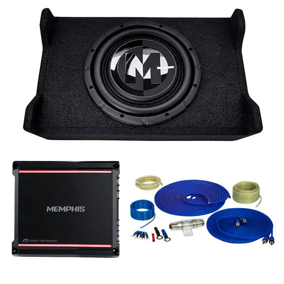Memphis Audio PRXSE10S2 PR Shallow Single 10” Loaded Enclosure with Memphis 600W Mono Amplifier and Wiring Kit