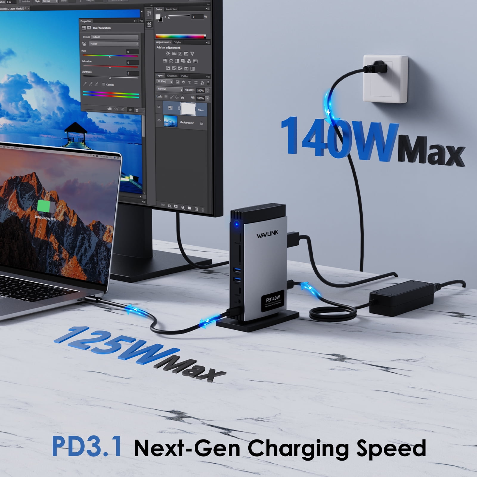 WAVLINK 8K Triple Display USB C Docking with 140W Power, Laptop Dock Station with Displayport*2 + HDMI, RJ45, 10G USB-C, USB 3.0*2, SD/TF Slot, Audio/Mic, for M1/M2/M3 MacOS & Windows