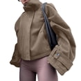 thumbnail image 3 of Women Cropped Trench Coat Zip Up Funnel Neck Short Jacket Oversized Wool Coats Fall Winter Casual Outfits Khaki XS, 3 of 7