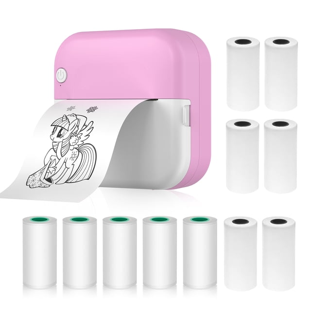 Riwcyla Thermal Printer Multifunction Portable Sticker Maker Instant Photo Inkless Printing Support BT Connection for Smartphone with 6 Paper Rolls 57mm + 5 Self,Adhesive Paper Rolls Compatible wit