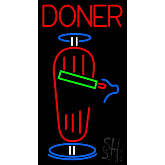 Doner With Icon LED Neon Sign 20 x 37 - inches, Black Square Cut Acrylic Backing, with Dimmer - Bright and Premium built indoor LED Neon Sign for restaurant window and interior decor.