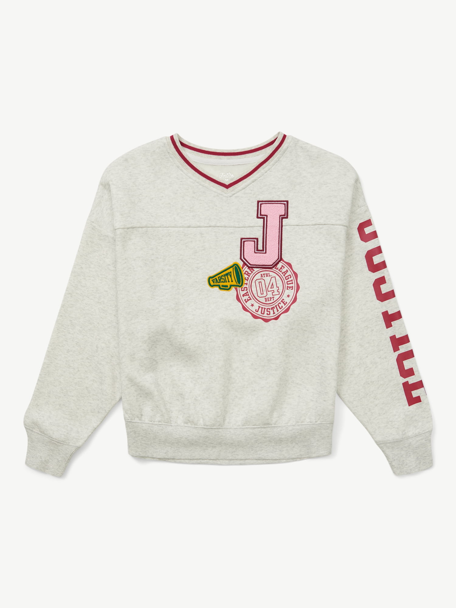 Justice Girls Varsity V-neck Sweatshirt, Sizes XS - XLP