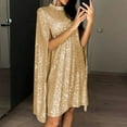 thumbnail image 2 of Women's Solid Color Stand Up Collar Cape Sleeve Sequin Party Dress Glamorous Party Dress for New Year's Eve, Clubs, and Evening Galas Gold 2XL, 2 of 5