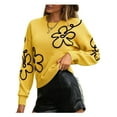 thumbnail image 3 of Women'S Off Shoulder Cable Knit Sweaters in Fall Pullover Cute Flower Crew Neck Long Sleeve Trendy Sweater Yellow M, 3 of 8
