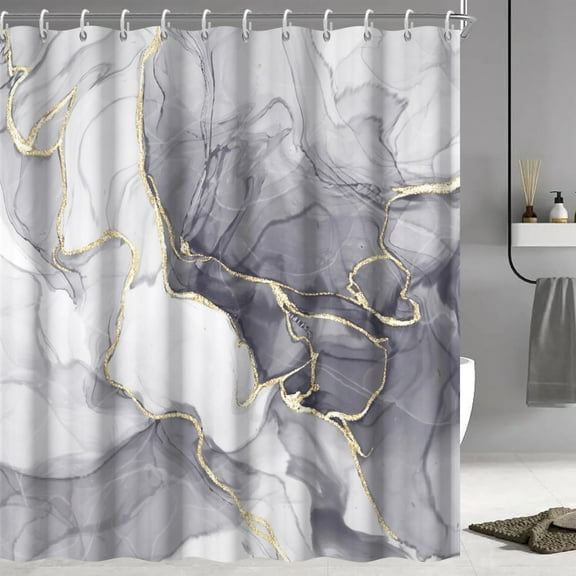 Grey Shower Curtain, Ombre Grey Marble Shower Curtain for Bathroom Modern Aesthetic Ink Texture Waterproof Fabric Shower Curtain Set with Hooks 54"W x 78"L (Pack of 1)