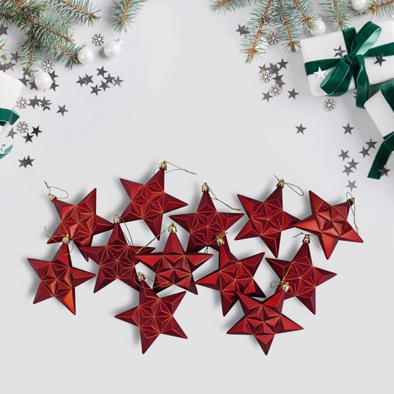 DAK 12ct Red and Gold Star Glittered Shatterproof Matte Christmas Ornaments 5"