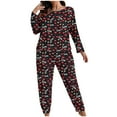 thumbnail image 2 of Women Pajama Sets Fashion Hearts Print Lightweight Pajama Sets with Pants Casual Crew Neck Long Sleeve Sleepwear Summer Pjs for Women, 2 of 5