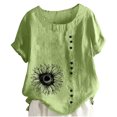 thumbnail image 1 of Birdeem Blouses pour Femmes Été Col Rond Manches Courtes Mode Décontractée Imprimé Bouton Haut T-Shirt, 1 of 9