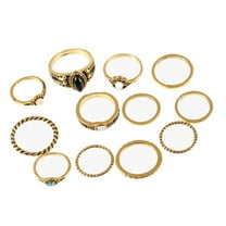 HINTRMENT 12Pcs Bohemian Ring Set Golden Alloy Crystal Round Stacking Joint Knuckle Rings for Women